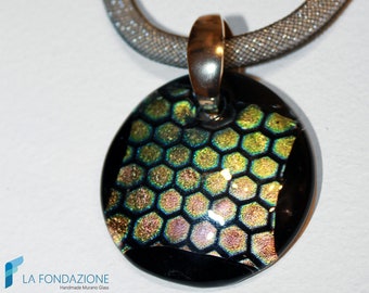 Dichroic Disc Necklace with gift box, jewelry handmade in venetian Murano glass Italy perfect for birthday