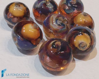 Set aus 8 braunen Chalcedonperlen 12 mm – handgefertigte Muranoglasperlen