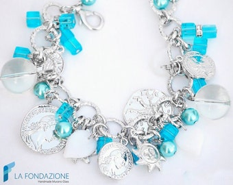 Lira Charm Bracelet with silver and gift box, jewelry handmade in venetian Murano glass Italy perfect for birthday