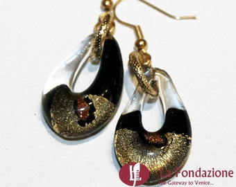 Sparkling Gold Black earrings in handmade Murano glass