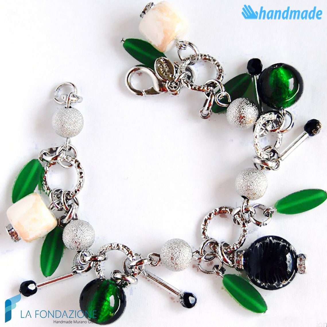 Emerald Charm Bracelet With Silver and Gift Box Jewelry Etsy