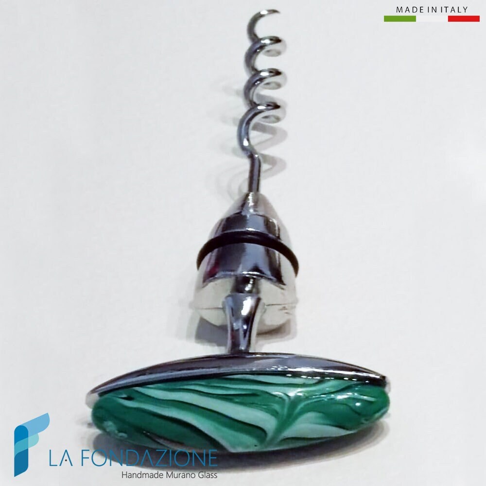 Mint metallic corkscrew decorated in green Murano glass and aventurine, Phoenician collection, Venetian Gift for Collectors or wedding gifts