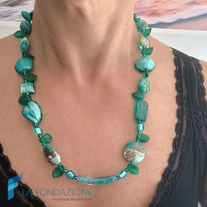 Euridice Necklace with Aventurine and Gold in Murano Glass Handmade with Gift Box