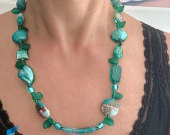 Euridice Necklace with Aventurine and Gold in Murano Glass Handmade with Gift Box