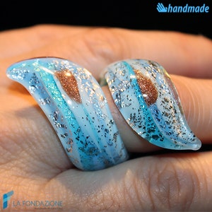 Sky Silver Spiral Band Ring and gift box, jewelry handmade in venetian Murano glass Italy perfect for birthday, valentines gifts