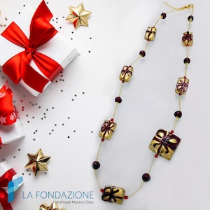 Christmas necklace with gold in Murano Glass Handmade with Gift Box
