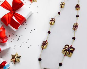 Christmas necklace with gold in Murano Glass Handmade with Gift Box