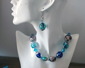 Bovolo Contarini set with handmade Murano glass necklace, earrings, bracelet and gift box, jewelry handmade in venetian Murano glass Italy