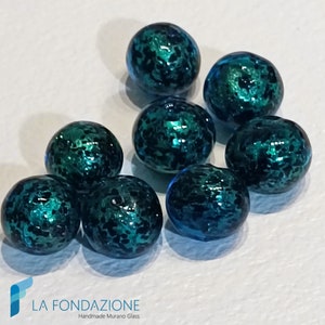 Perles de sphère aigue-marine faites à la main avec verre de Murano de 12 mm et grain d'argent