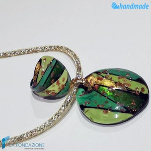 Emerald Lagoon set with necklace, band ring and gift box, jewelry handmade in venetian Murano glass and avventurine