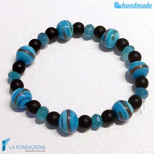 Blauwe en zwarte Zanzibar-armband van handgemaakt Murano-glas met geschenkdoos