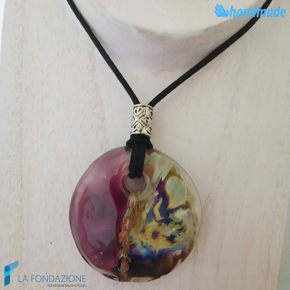 Lot De 5 Pendentifs Murano Verre Feuille - Avec Cordon Ruban, Neufs Sans Emballage