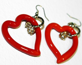 Heart earrings with light point, jewelry handmade in venetian Murano glass Italy, perfect for Valentine's day and gift for mother's day