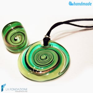 Vertigo Set with ring and pendant with aventurine and gift box, jewelry handmade in venetian Murano glass Italy perfect for birthday