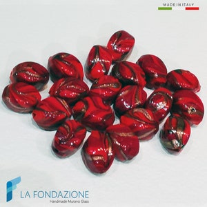 Phoenician Oval beads, red color with aventurine 14 mm, jewelry handmade in venetian Murano glass Italy perfect for birthday