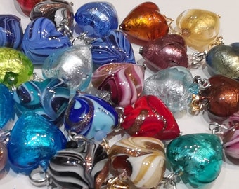 Set of Hearts Pearls handmade in Murano glass Italy, packages of 10, 20 or 50 mixed pieces