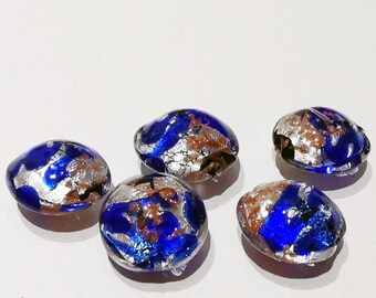 Schisse Beads Blue Wave 16mm handmade in Murano glass and silver, venice Italy