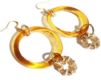 Boop Gold hoop dangle Earrings, jewelry handmade in venetian Murano glass Italy with gift box perfect for mothers day gift