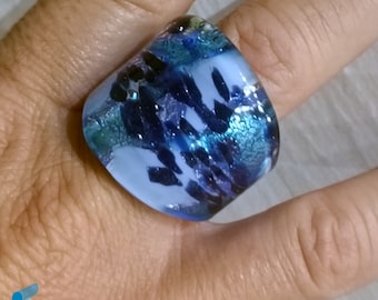 Nocturna band ring with blue aventurine and gift box, jewelry handmade in venetian Murano glass Italy perfect for a gift