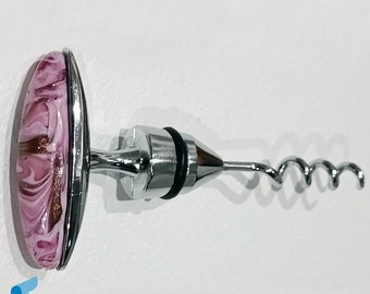 Lady metallic corkscrew decorated in pink Murano glass and aventurine, Phoenician collection - Venetian Gift for Collectors or wedding gifts