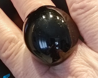 Full Color Black band ring with gift box, jewelry handmade in venetian Murano glass Italy perfect for birthday, valentines gifts