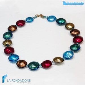 Carnival gold necklace with gift box, jewelry handmade in venetian Murano glass Italy perfect for valentines day