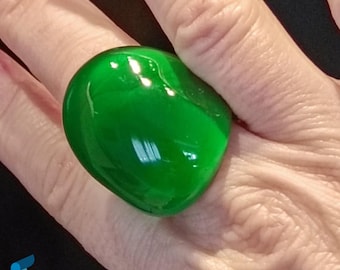 Full Color Green band ring with gift box, jewelry handmade in venetian Murano glass Italy perfect for birthday, valentines gifts