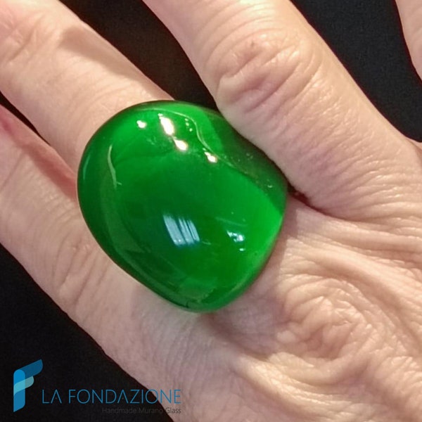 Full Color Green band ring with gift box, jewelry handmade in venetian Murano glass Italy perfect for birthday, valentines gifts