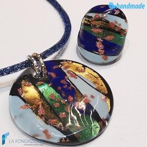 Blue Lagoon set with necklace, band ring and gift box, jewelry handmade in venetian Murano glass and avventurine