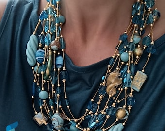 Amalfi necklace with aventurine and gold in Murano Glass Handmade with Gift Box