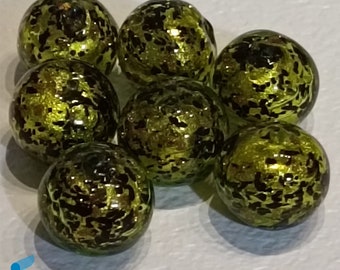 Lime Sphere beads with grit and gold 12 mm, jewelry handmade in venetian Murano glass Italy perfect for birthday