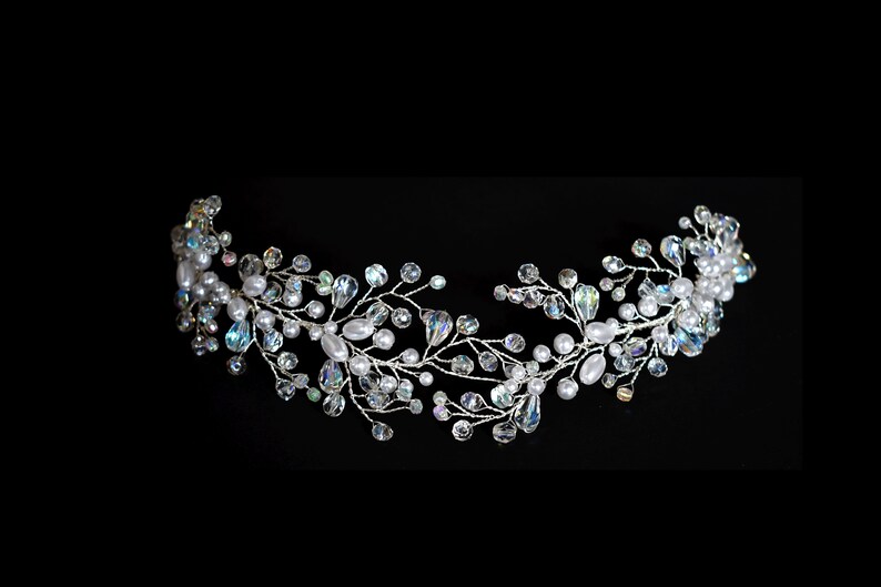 Hair Jewelry Tiara Bridal Wedding Headpiece Beads White