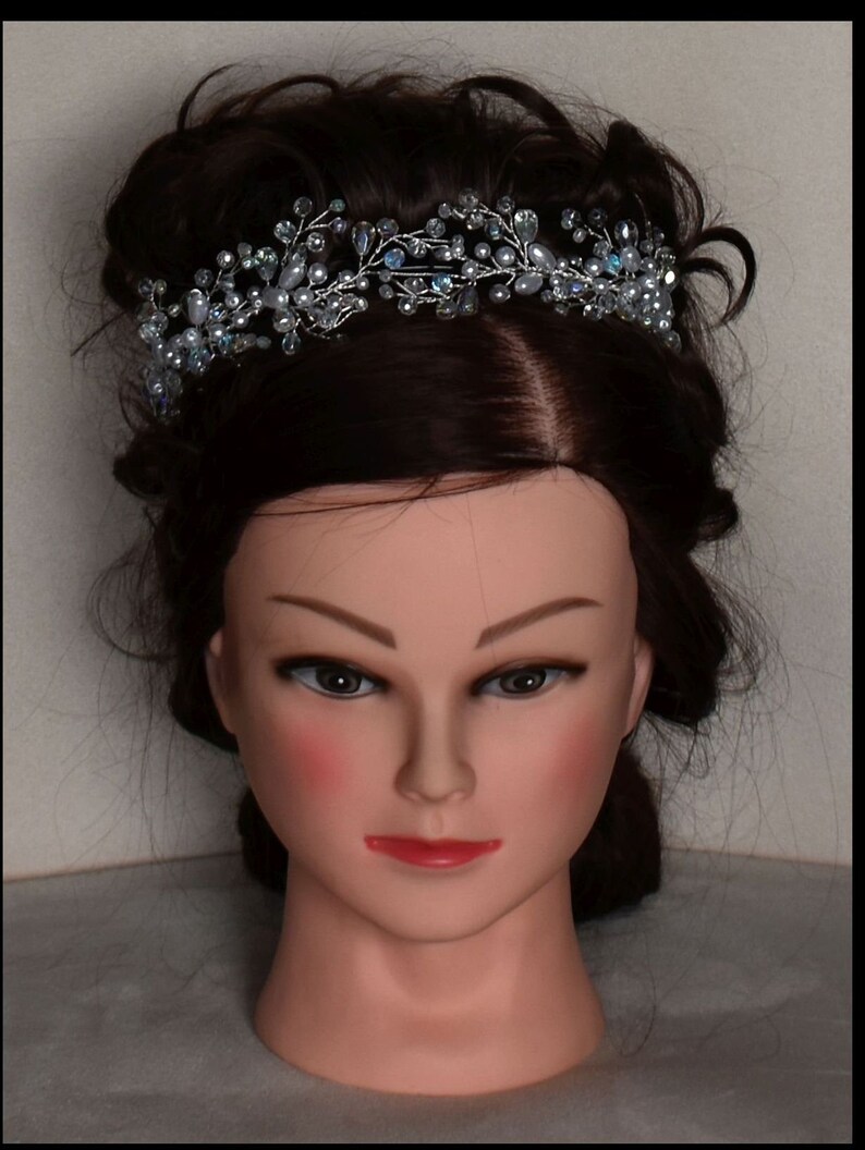 Hair Jewelry Tiara Bridal Wedding Headpiece Beads White