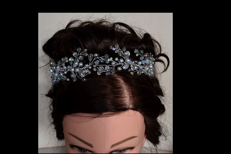 Hair Jewelry Tiara Bridal Wedding Headpiece Beads White