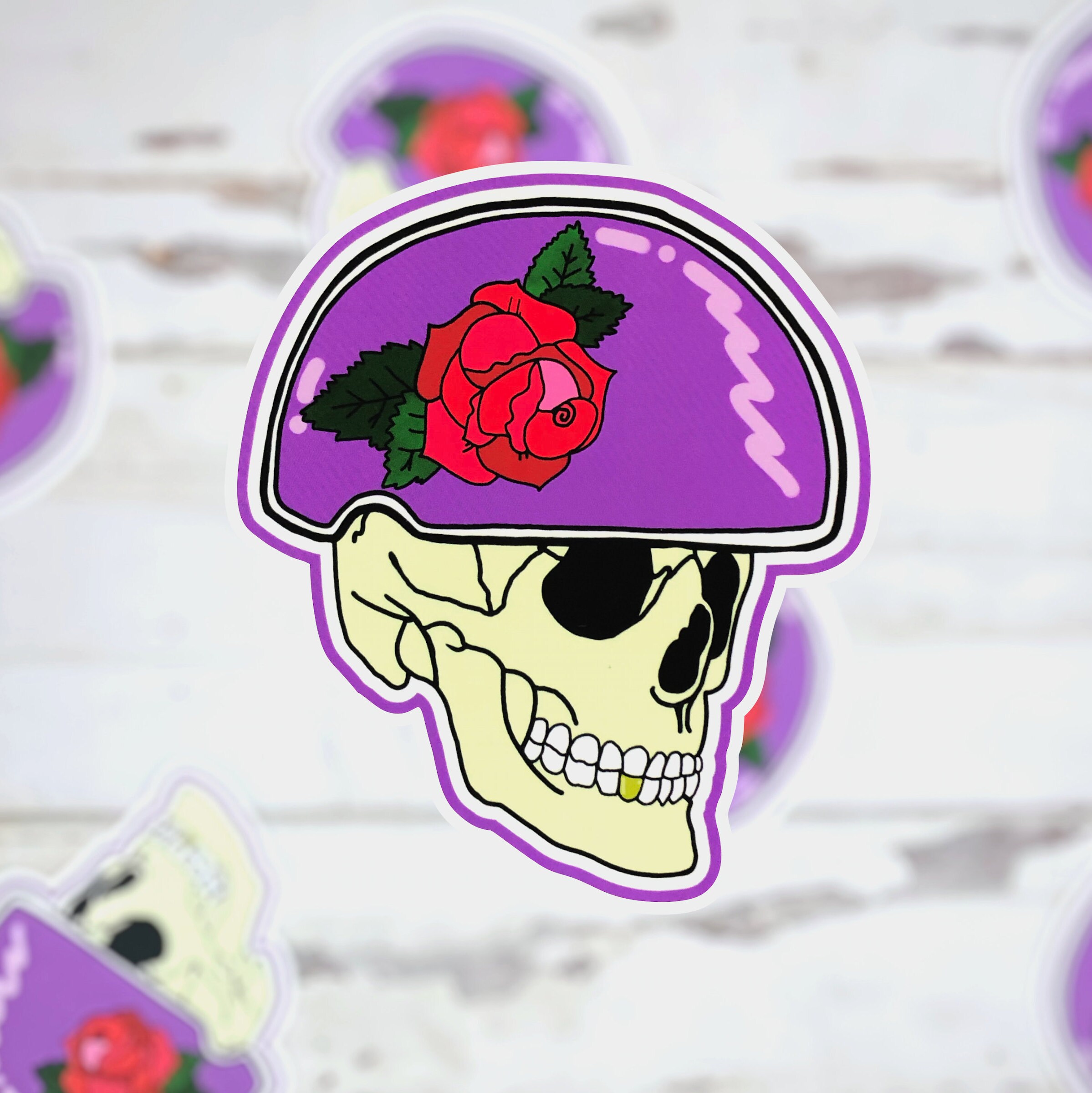Skull With Skate Helmet Weatherproof Sticker Etsy