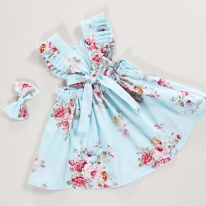 light blue floral dress little girls dresses baby girl dresses pinafore dress baby dress apron dress birthday dress sundress for girls