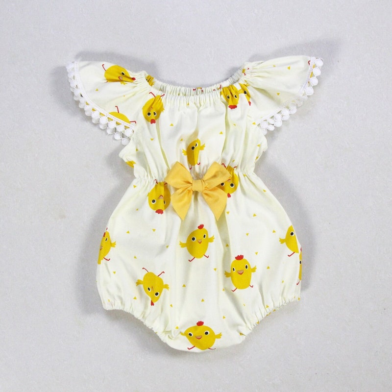 Long Sleeve Romper in Chicken Family Yellow main image 1