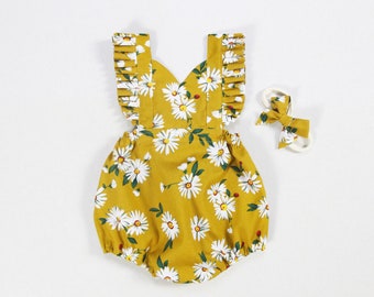 Daisy Baby Romper Baby Girl Romper Mustard Cake Smash Romper Baby
