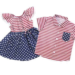 4th of july Geschwister outfits Bruder Schwester passende outfits Mädchen Kleid Bruder Shirt Jungen shirts Stern gestreift flattern flattern outfit
