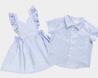 Halloween matching outfits/costume light blue matching family shirt brother sister matching outfits sibling matching family outfits gingham