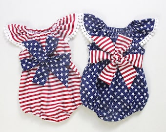 4th of july baby girl outfits, baby girl clothes, July 4th birthday outfit, fourth of July baby girl romper Patriotic romper, newborn romper