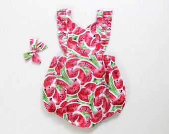 Watermelon Romper, Cake Smash Outfit, 100% Cotton Baby Girl Clothes