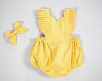 yellow romper baby