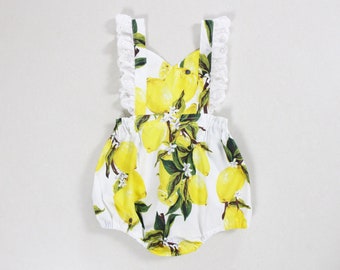 Conjunto de encaje para niña, ropa para niña limón, pelele amarillo para bebé, pelele para niña pequeña, pelele para niña pequeña, ropa de cumpleaños, body para recién nacida