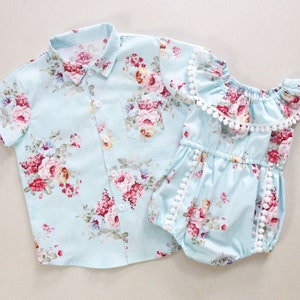Light blue brother sister matching outfits matching sibling outfits girls cake smash outfit boy&#39;s shirt floral blue matching family outfits
