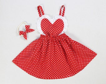 niña Vestido de San Valentín rojo lunar lunar niña vestido encaje corazón vestido niñas vestidos niña vestidos delantal pinafore sundress para niñas