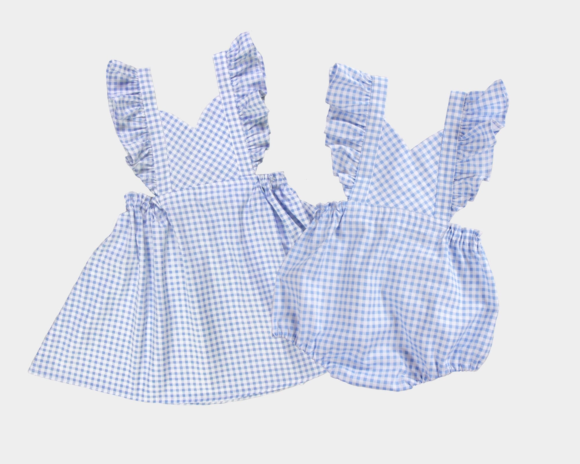 blue check pinafore dress Pinafore Dress in Blue Plaid Cord With Ribbed Top 12M main image 1