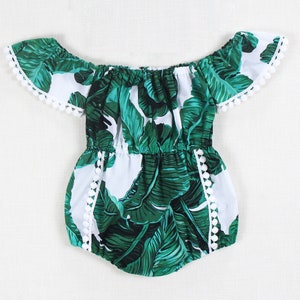 palm leaf baby girl romper baby girl clothes green baby girl outfits tropical romper 1st birthday outfit Hawaiian girls romper baby bodysuit