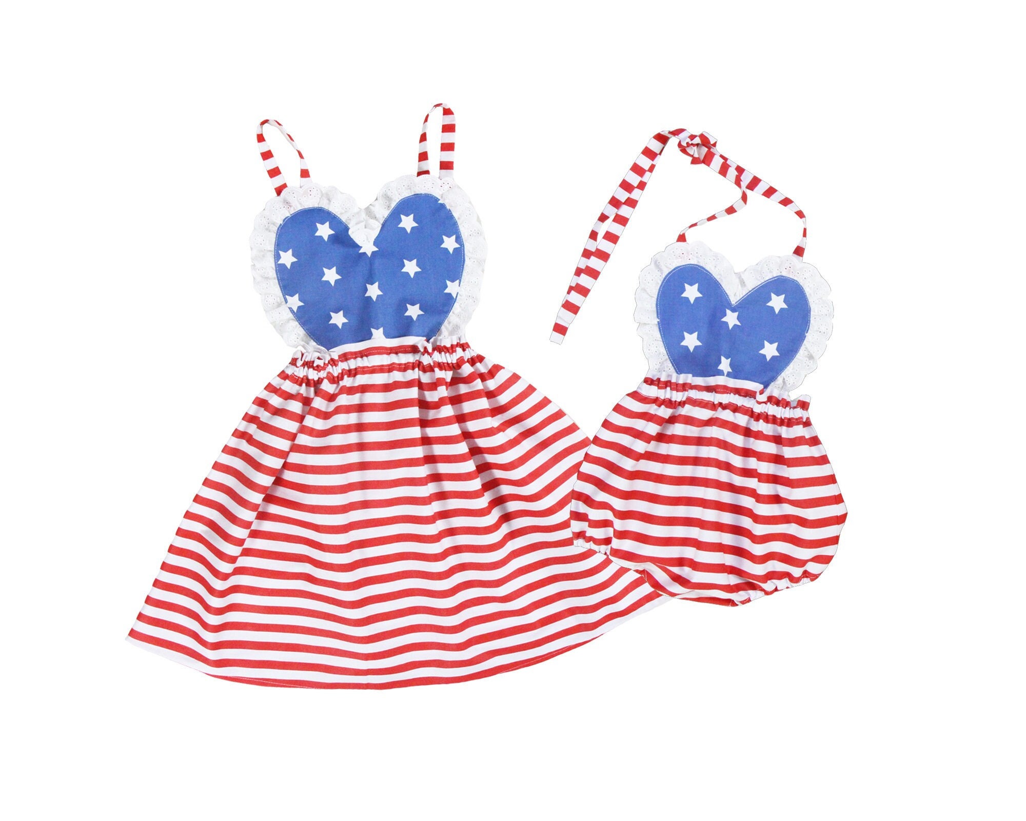 4 de julio trajes a juego hermana trajes a juego vestido de niña vestido de niñas traje de rayas estrella Vestido del Día de los Caídos traje a juego de corazón