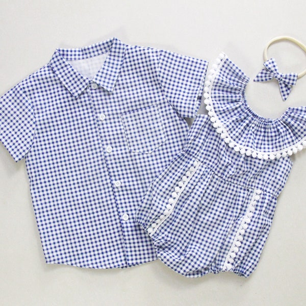 Gingham-Bruder, Schwester, passende Outfits, großer Bruder, kleine Schwester, große Schwester, passende Familien-Outfits, Bruder-Hemden, passende Geschwister-Outfits